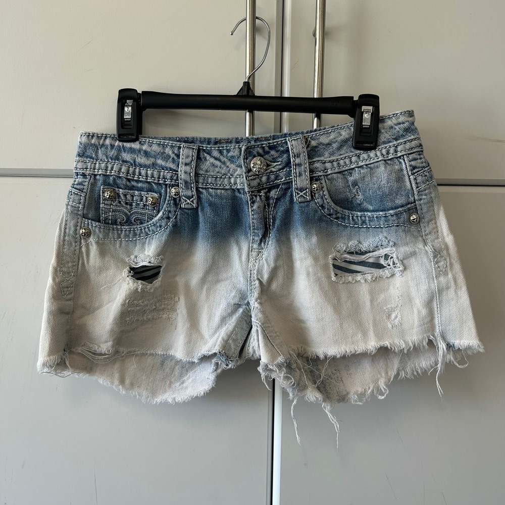 Rock Revival Jen Shorts 29 Blue White Ombre Distressed Denim Cut Off RJ8156H68